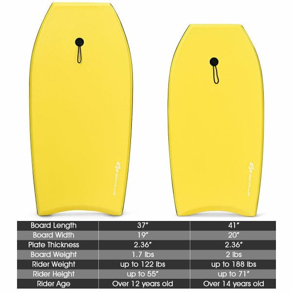 bodyboard size comparison