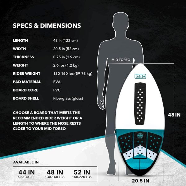 specs and dimensions of a driftsun skimboard