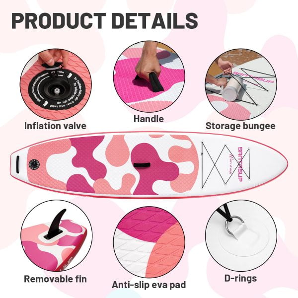 coral pink color product details of a paddle board